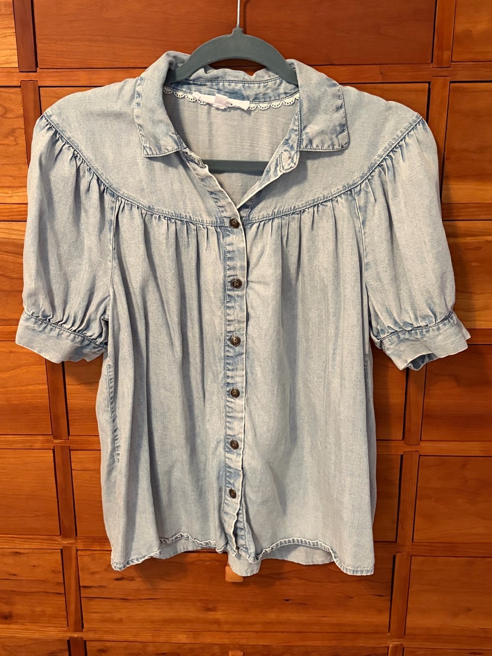 Jane and Delancey Light Blue Denim Button-Front Blouse